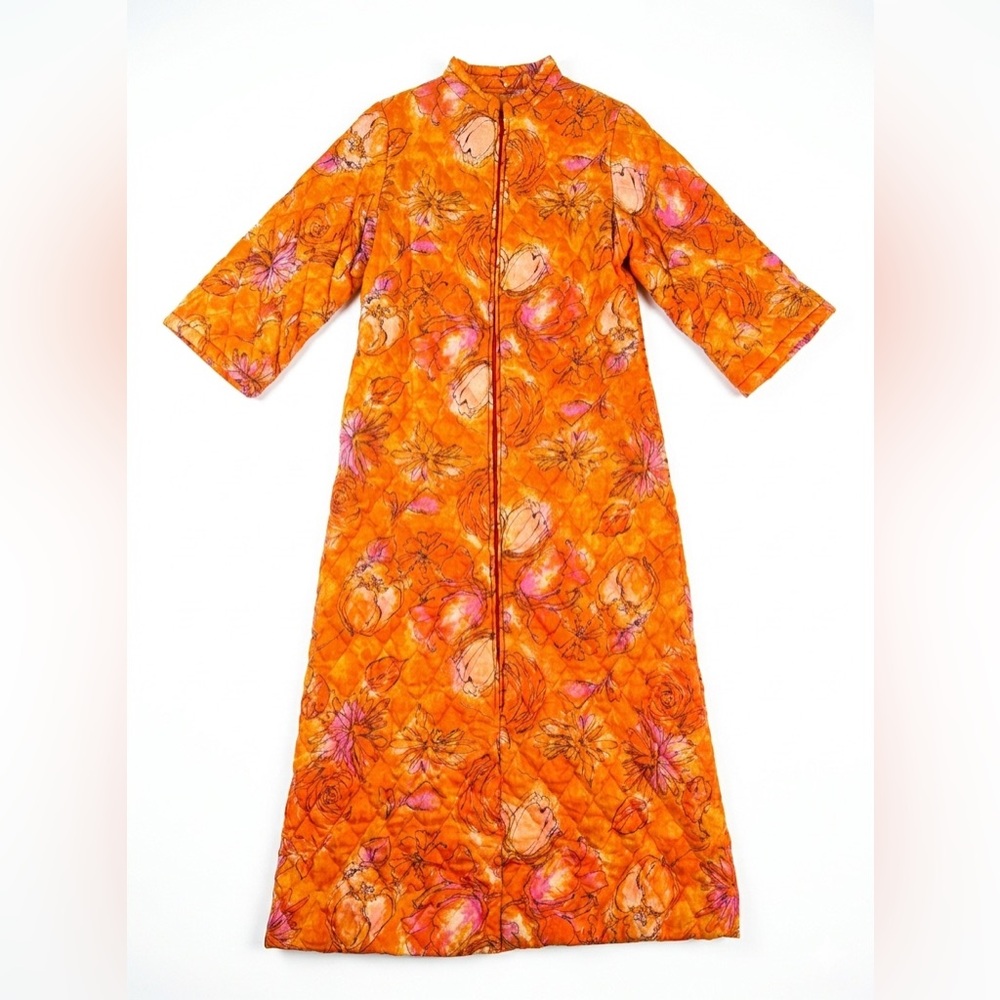 1960s Burnt Orange Loungees Puffer Housedress